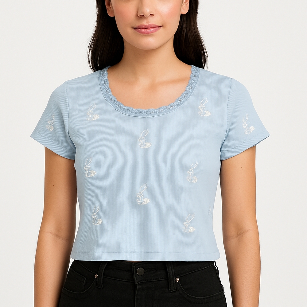 Fct Basics Light Blue Embroidered Short Sleeve Tee